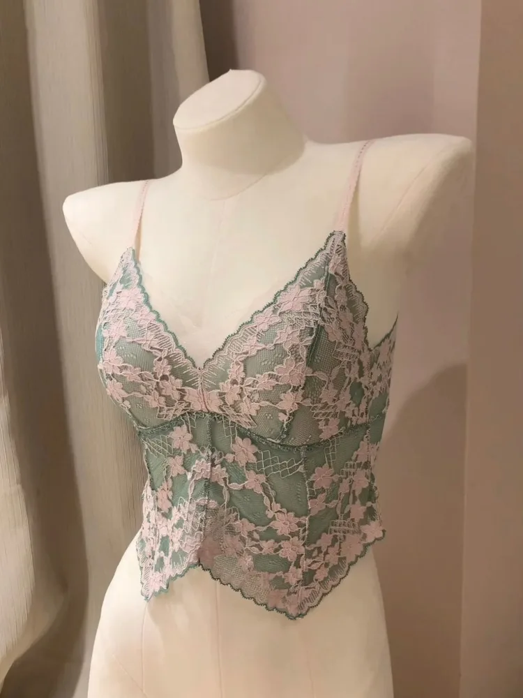 أنيقة الفرنسية المطرزة الرسن الصدرية الصغيرة الصدر التجاعيد خالية مجموعة الملابس الداخلية الجمال الظهر المملكة المتحدة صالح قابل للتعديل الراحة الصيف MOYISU #6