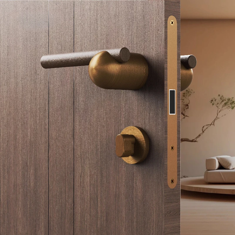 

Soft-Close Walnut Door Lock Magnetic Silent Latch for Bedroom Retrofit Minimalist Handle Vintage Chinese Style Door Knob