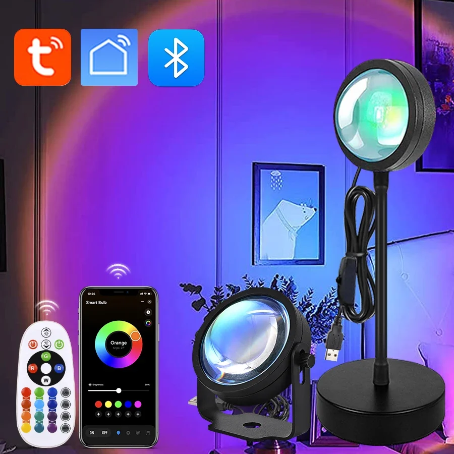 Tuya Smart Sunset Projector Lamp RGB Led Night Light Bluetooth App Remote Control Mood Light for Party Decoration Photography