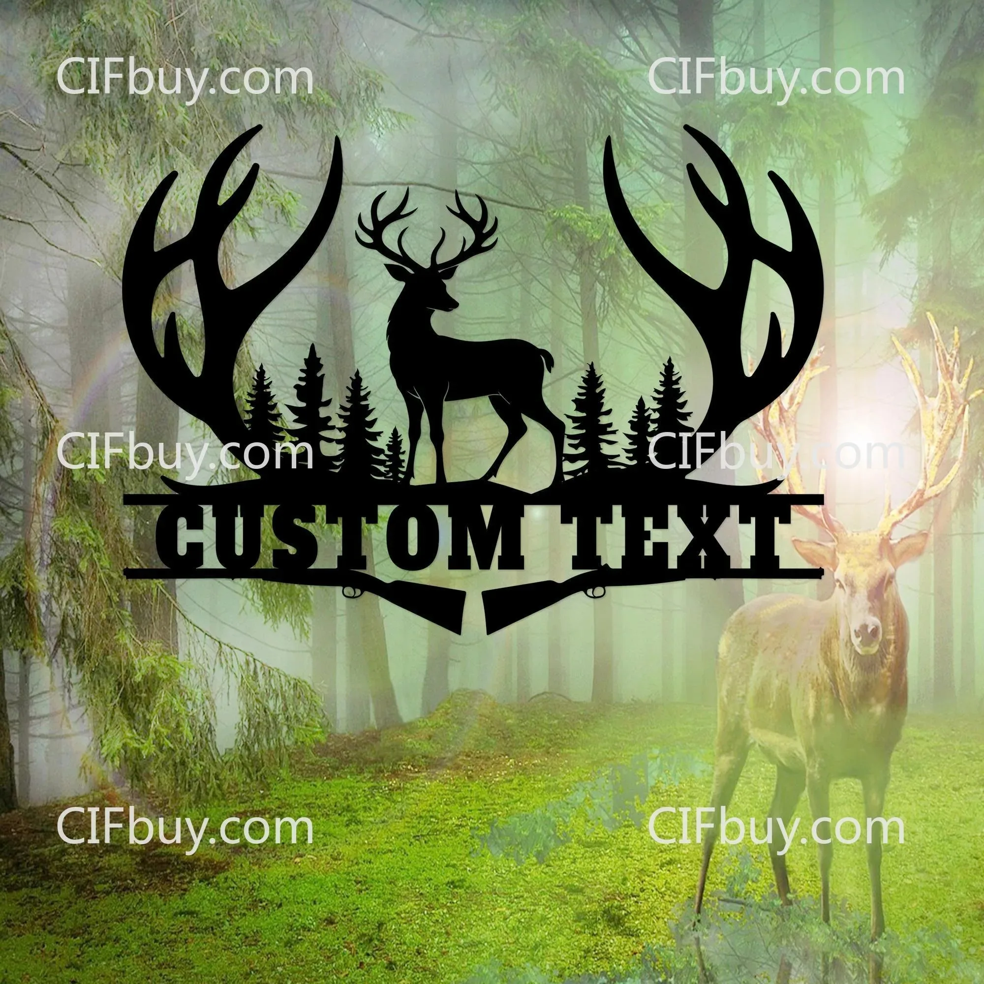 CIFbuy Custom Deer Hunting Metal Plaque, Personalized Buck Antler Wall Art for Cabin Decor (Only For Decoration)