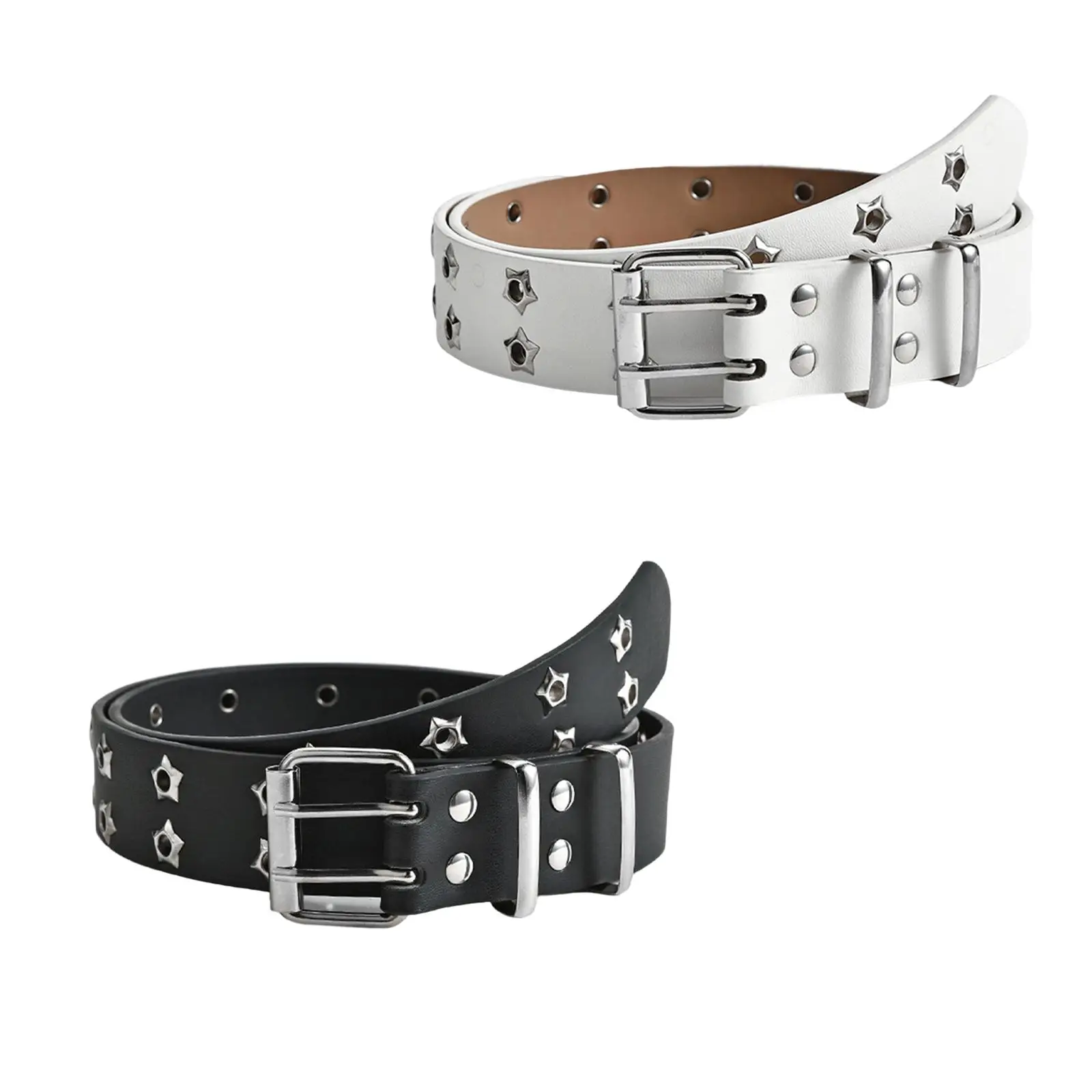 Double Grommet Belt 2 Hole Wide Belt Punk Waist Belt for Club Party Jeans Halloween