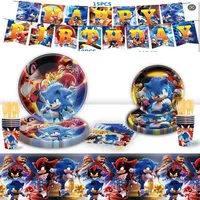 New Cartoon Sonic Party Supplies Boys Birthday Party Disposable Tableware Set Paper Plate Cup Napkins Baby Shower Decorations