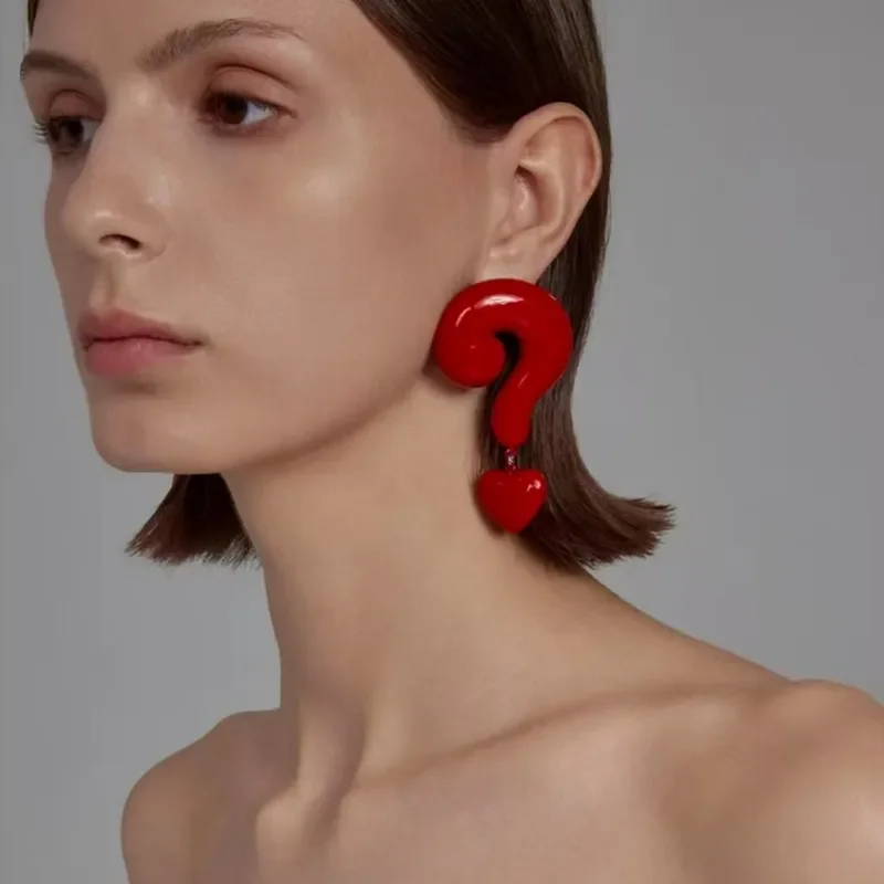Ankola red question mark earrings, European and American niche exaggerated style does not fade, light luxury retro high-end