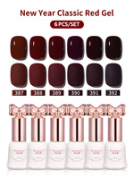 10mI Red Gel Nail Polish 6 Colors Set Soak Off Semi Permanent New Year Red Gel Polish Valentine's Nail Art Varnish