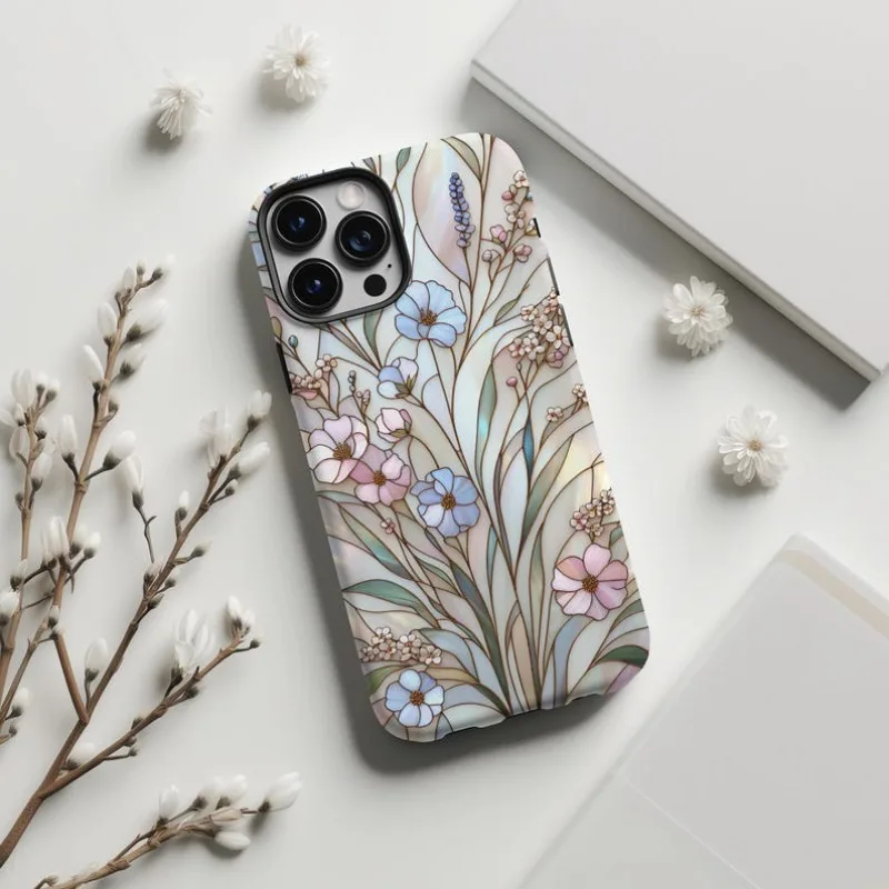 

Wildflower Stained Glass Effect Phone Case for iPhone 16 Pro 15 Pro 14 13 12 11 XS 14 PRO MAX 16 plus 14Pro 12pro Soft Shell