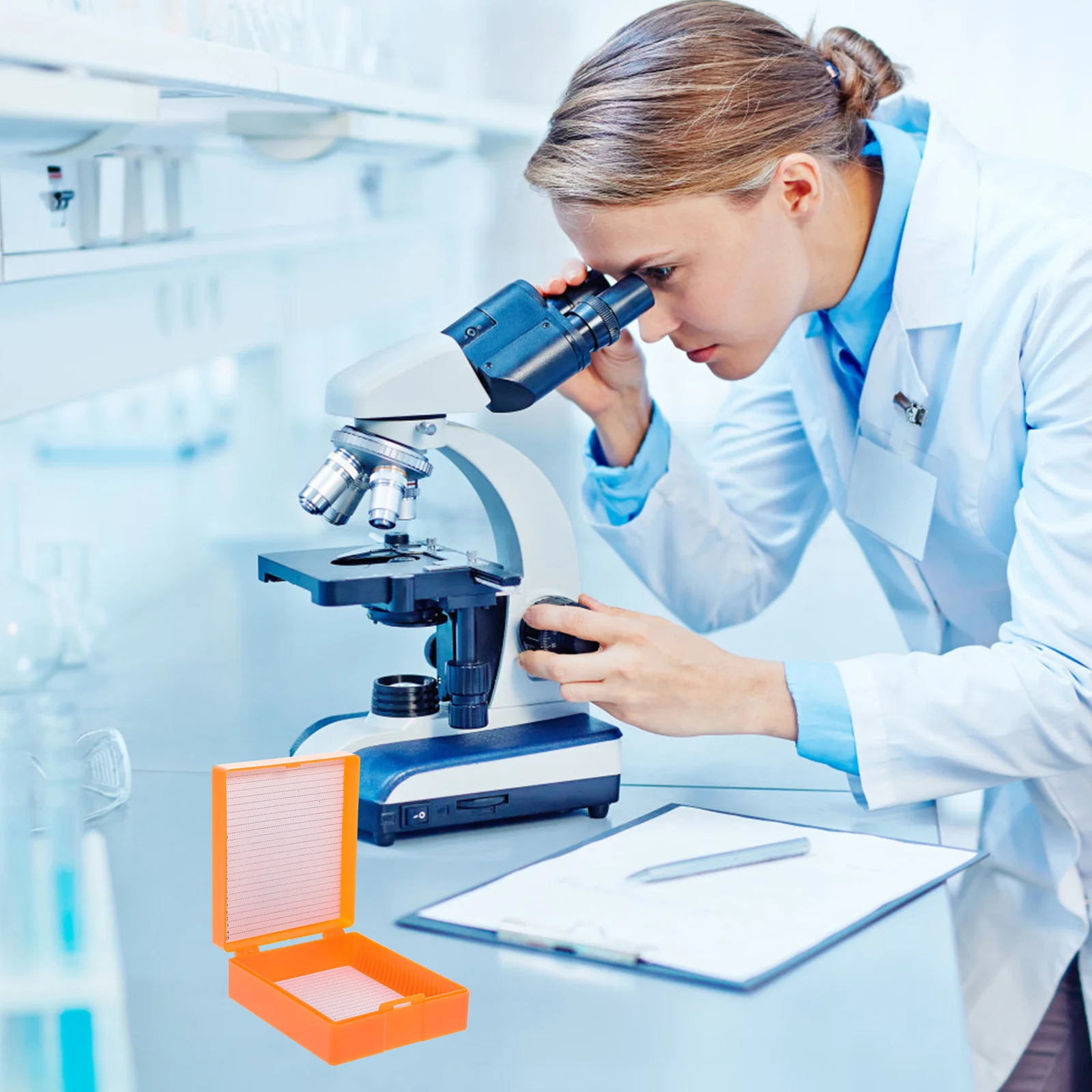 Microscope Glass Slide Storage Holder For Laboratory School Teaching Use Durable Safe Easy-Close Container