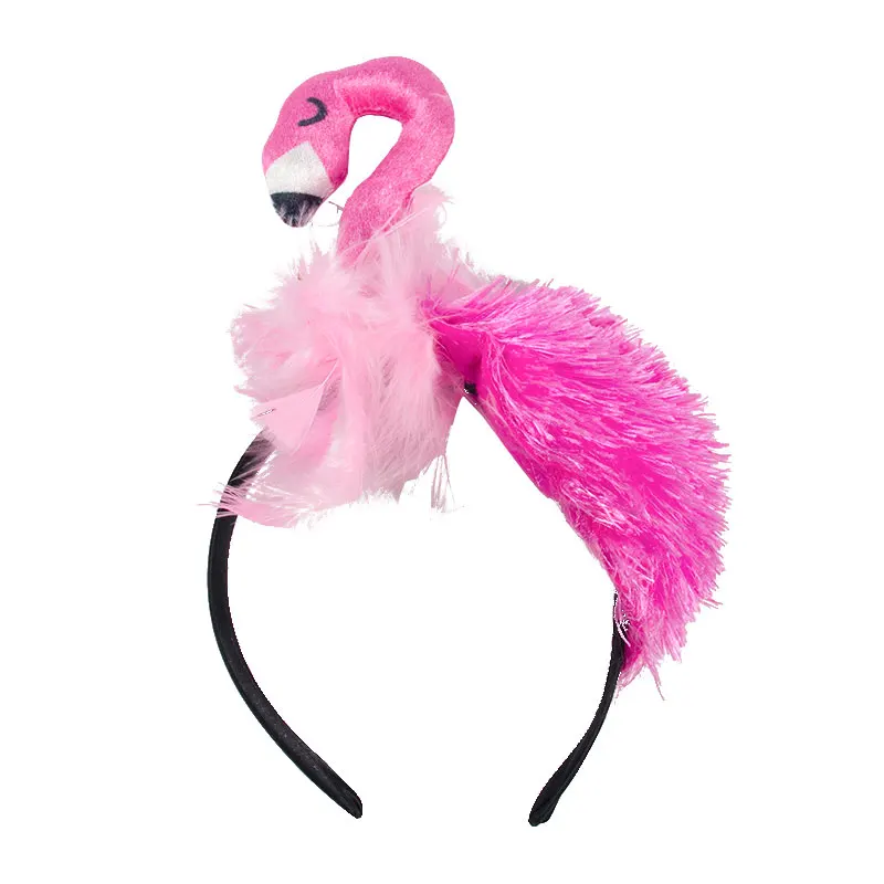 Pink Flamingo Head Hoop Summer Hawaii Flamingo Party Hair Hoop Girls Birthday Party Costume Cosplay Decor Headwear Accessories