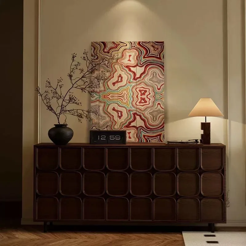 Solid wood decorative cabinet, dining side cabinet, new Chinese-style retro entrance, medieval style living room storage