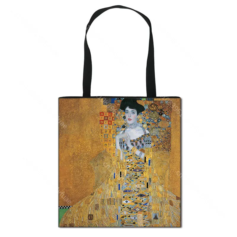 Oil Painting Tears / Kiss Shoulder Bag Gustav Klimt Art Prints Women Handbag Ladise Big Capacity Canvas Shopping Bag Large Totes