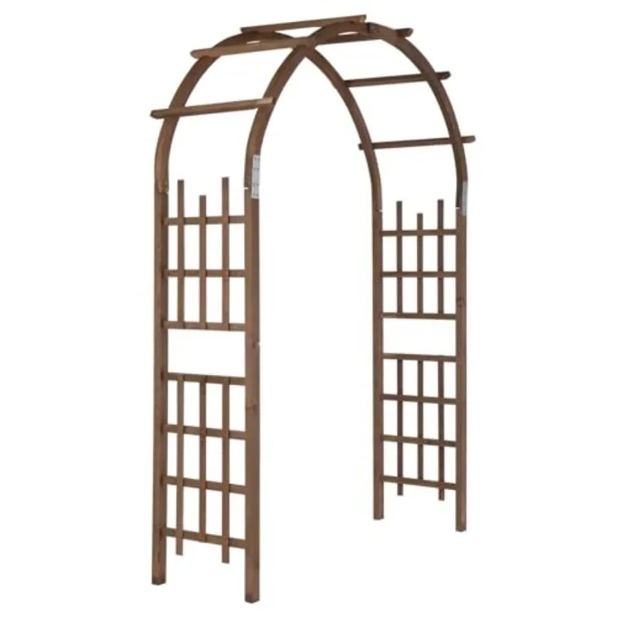 Wooden Garden Arbor for Outdoor Ceremony, Heavy Duty Wood Trellis Arch in Natural Brown, Rustic Sturdy Design for Plant Climbin