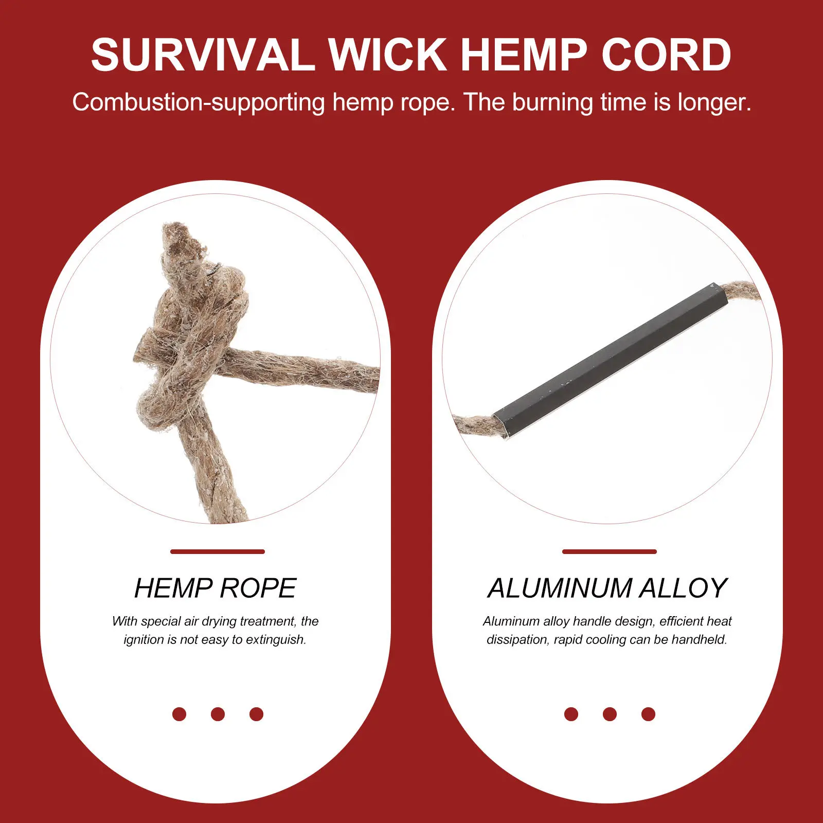 3Pcs Survival Wick Hemp Cords Aluminum Alloy Handle Outdoor Fire Starter Rope Camping Emergency Fire Tool Windproof Long Burning