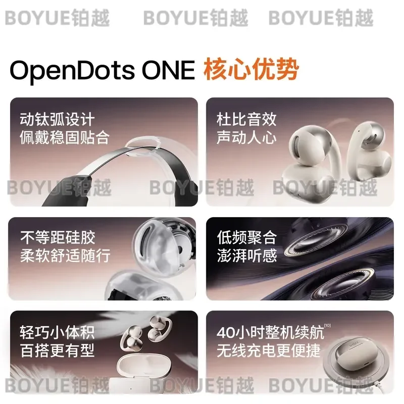Open Ear Clip Bluetooth Headphones Wireless Sports Earbuds Titanium Design Interstellar White Rough Stone Black Stereo Sound