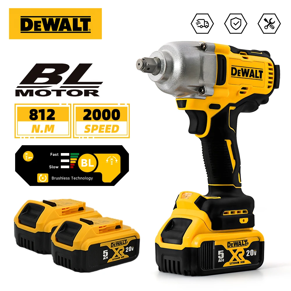 Dewalt 브러시리스 전기 임팩트 렌치, 812N.M 토크, DCF892, 1/2 인치 무선 자동차 스크루드라이버 전동 공구, 20V 배터리