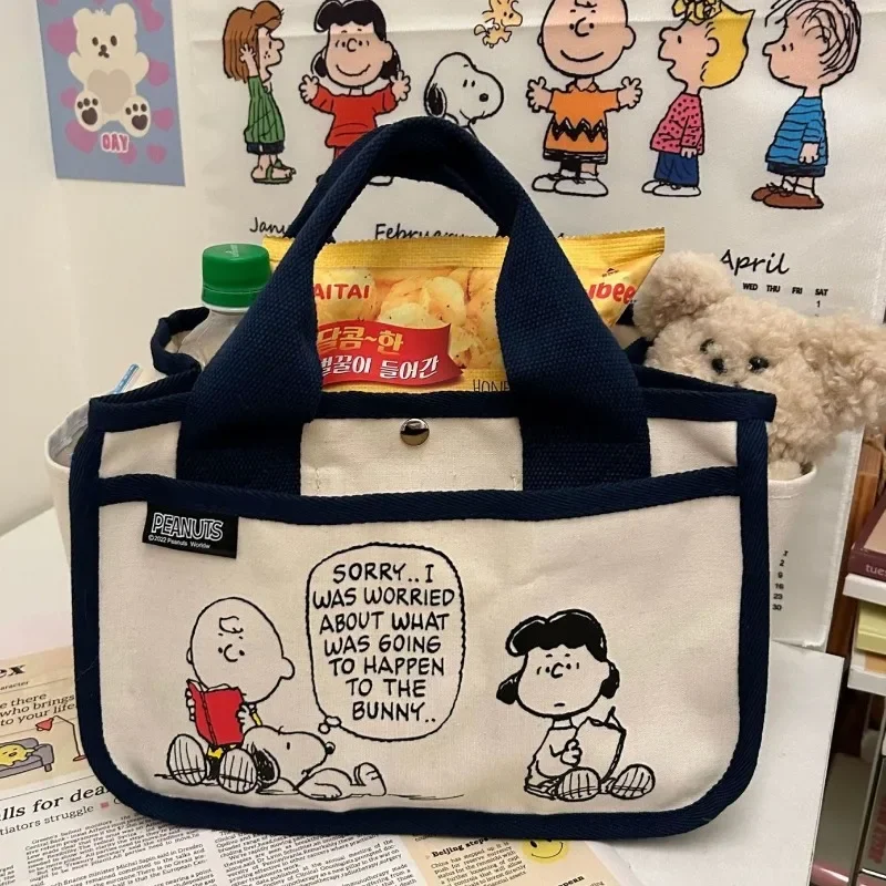 Snoopy cute fashionable canvas bag for mom to carry lunch bag when going out, office worker large capacity handbag for women