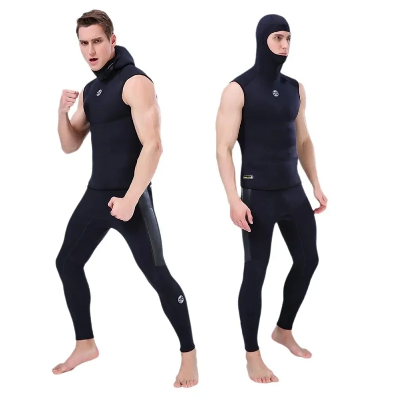 

Новый мужской гидрокостюм-жилет 3 мм с капюшоном, без рукавов, из неопрена, водонепроницаемый, для дайвинга, сноркелинга, подводной охоты, серфинга