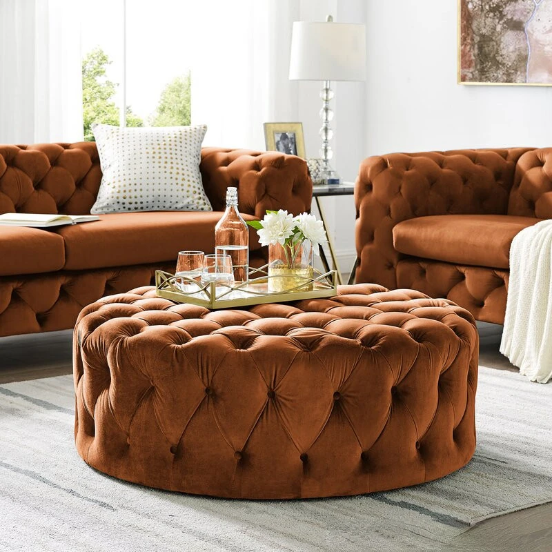 Italian velvet caramel color shoes stool sofa stool cloakroom stool bedroom living room round coffee table