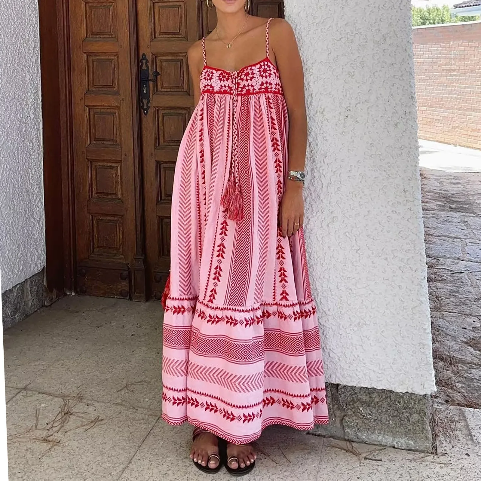 

Women 2024 Bohemian Midi Dress Beach Vacation Charm Splice Crochet Sleeveless Slip Dress Woman Summer Backless Long Dresses