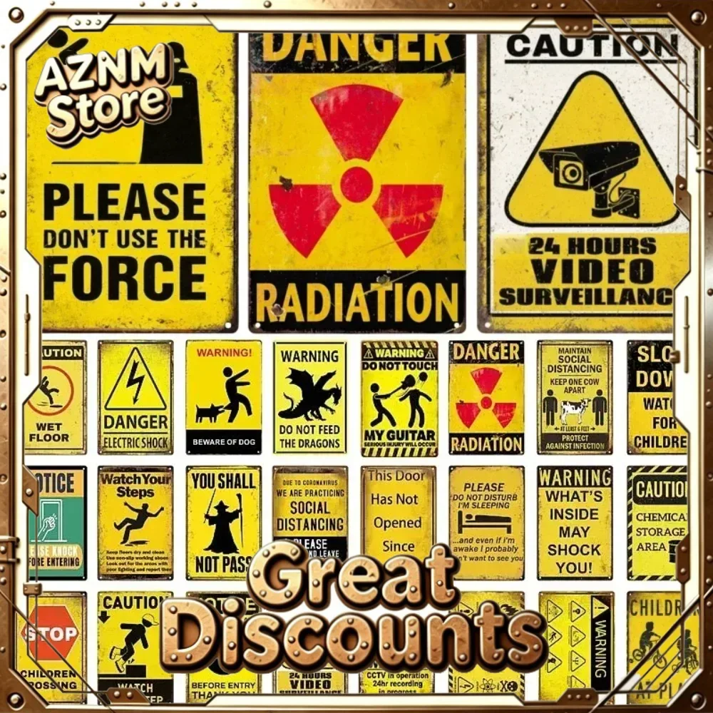 2026 Vintage Caution Notice Zone Sign Metal Plate Warning Children Vedio Retro Plaque For Man Cave Garage Danger Door Wall Decor