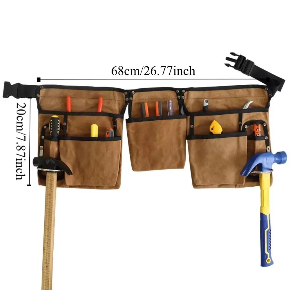 Retro Large Capacity Hardware Bag Waterproof Multi Pockets Tool Waist Bag Wear-resistant Waxed Canvas Tool Pouch Woodworker