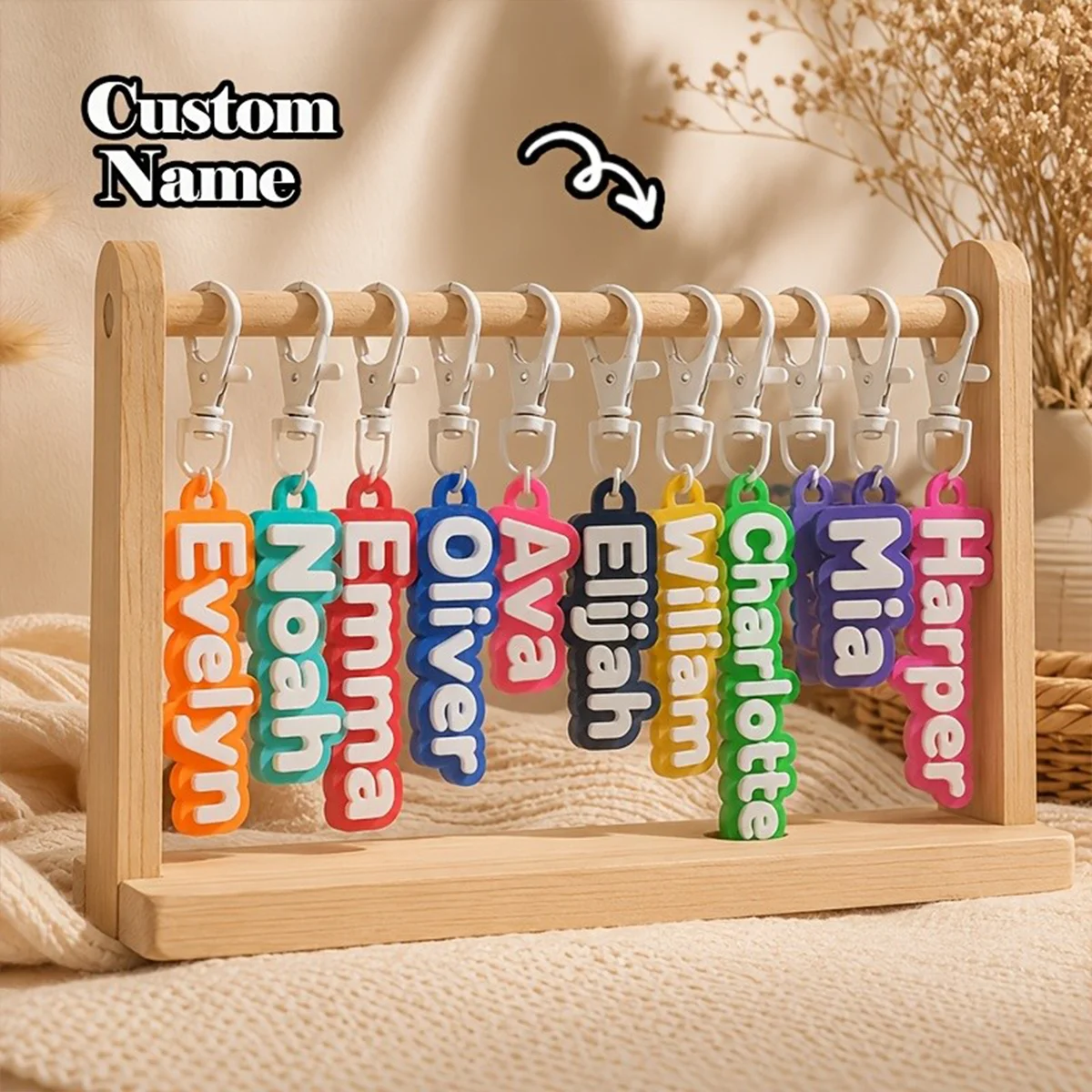 3D Custom Name Letter Layered Keychain, Car Backpack Tag, Gift for Family Friends Parents