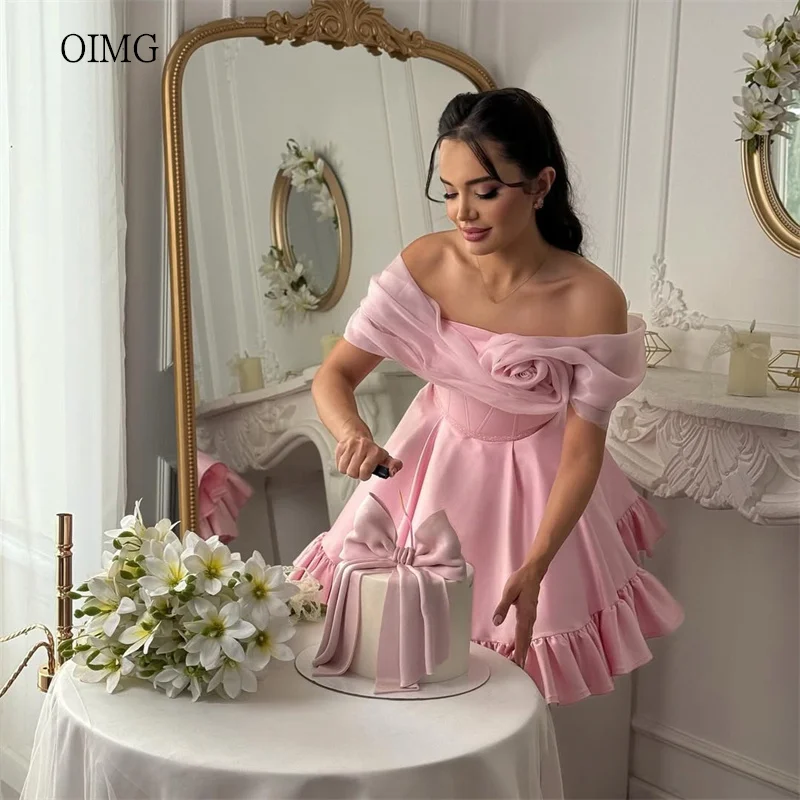 

OIMG мини-розовое платье трапециевидной формы с открытыми плечами для выпускного вечера вечернее платье с открытой спиной вечернее платье на день рождения Vestidos de gala по индивидуальному заказу