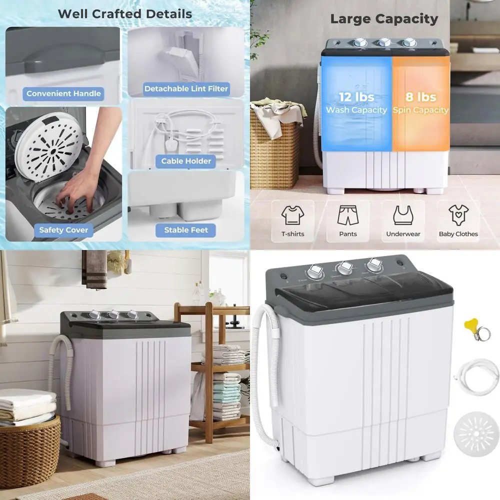 

Компактная стиральная машина на 20 фунтов и сушилка на 8 фунтов с дренажным насосом и таймером для общежитий и автодомов (серый и белый)