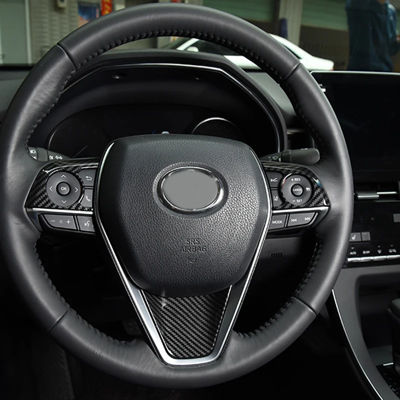 ABS Matte Carbon Fiber Style Red Color Car Accessories Steering Wheel Button Cover Trim Fit For Toyota Avalon XX50 2018-2024 view 6