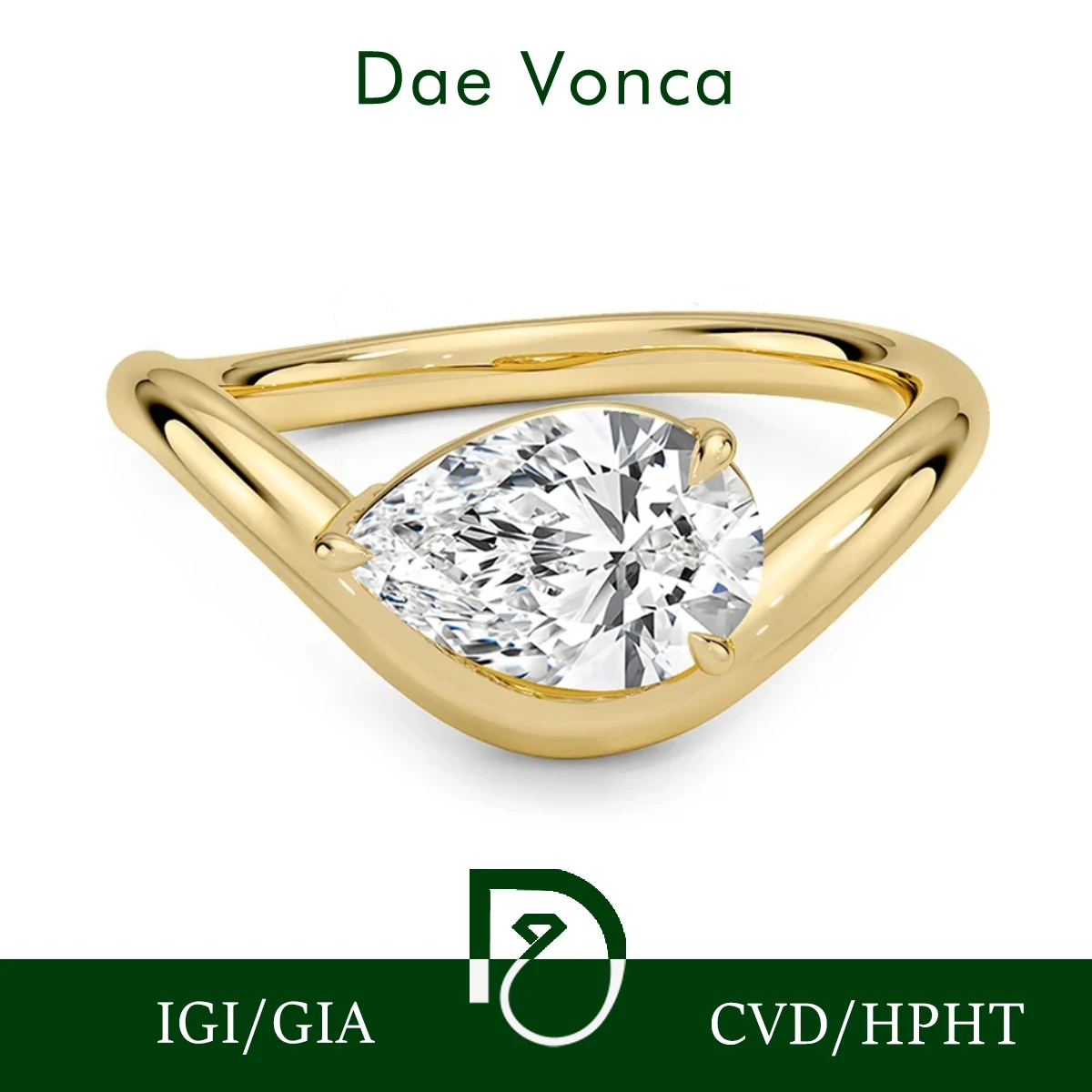 Pear Cut Lab Created Diamond Ring IGI Certified Solitaire Lab Diamond Ring 9K/14K/18K Solid Gold Twist Shank Engagement Ring