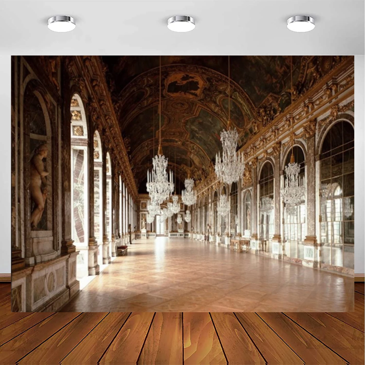 Vintage Corridor Background Luxury Chandelier Photography Backdrop Retro Ceiling Mural Wedding Adult Lovers Portrait Wallpaper