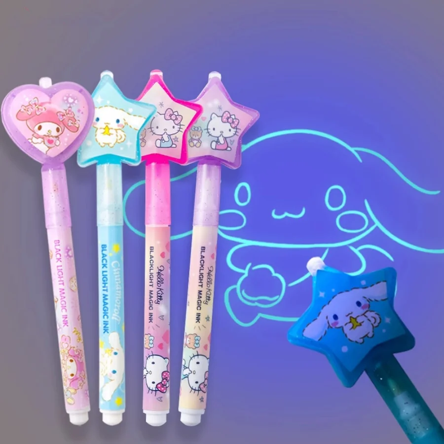 2Pcs Kuromi Cinnamon Roll Invisible Fluorescent Marker Markers Uv Light Pens My Melody Secret Pen Gifts For Students
