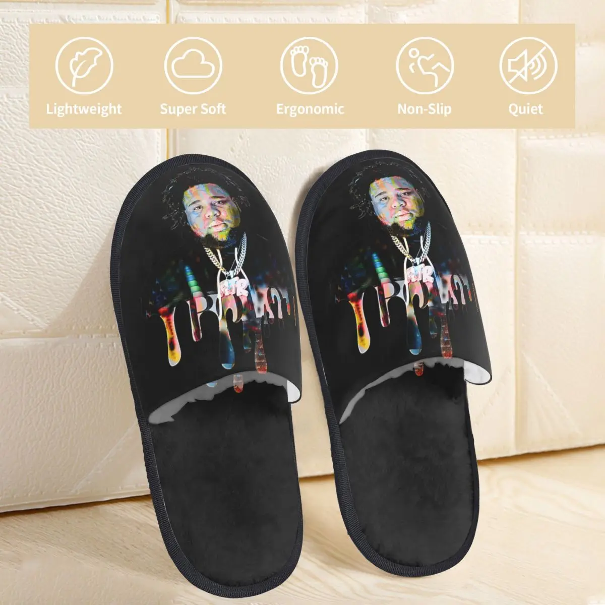 Winter Home Cotton Slippers Rod Wave Rapper Accessories Household Fur Slippers Slides Bedroom Soft Non Slip Slides