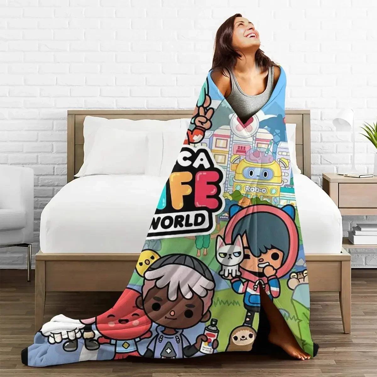 Toca Boca Collage Blanket Sofa Cover Flannel Summer Digital Toy Gift for Kid Portable Throw Blanket for Home Outdoor Bedspreads