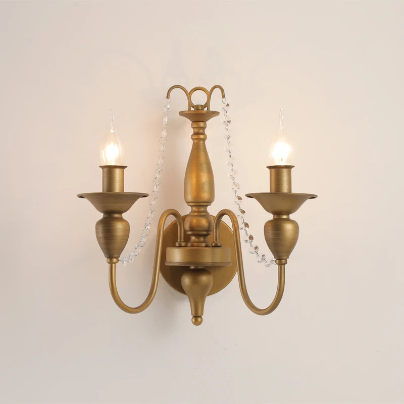 

French crystal bedroom bedside wall lamp medium antique American retro background wall single head double head aisle corridor la