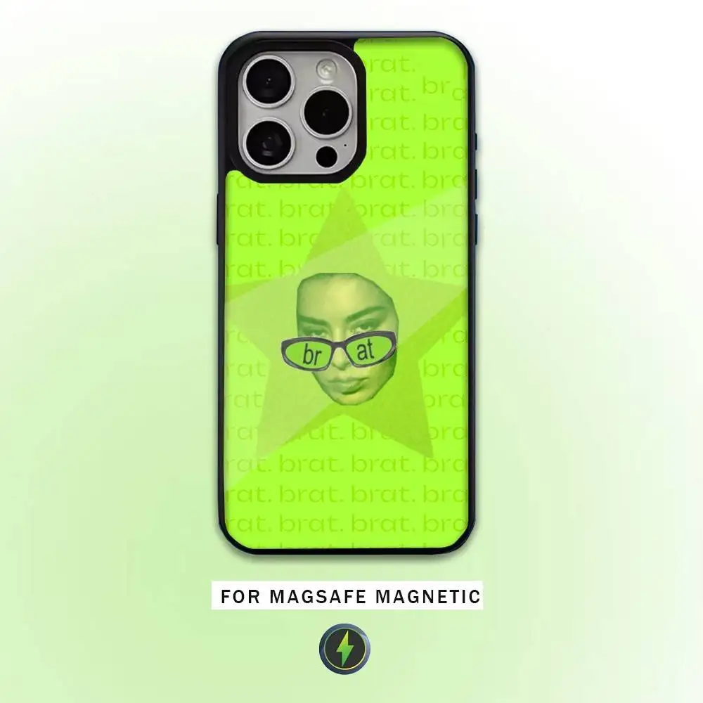 حافظة هاتف C-Charli XCX Brat لهاتف iPhone17,16,15,14,13,12,11 Plus، Pro Max شحن لاسلكي مغناطيسي Magsafe