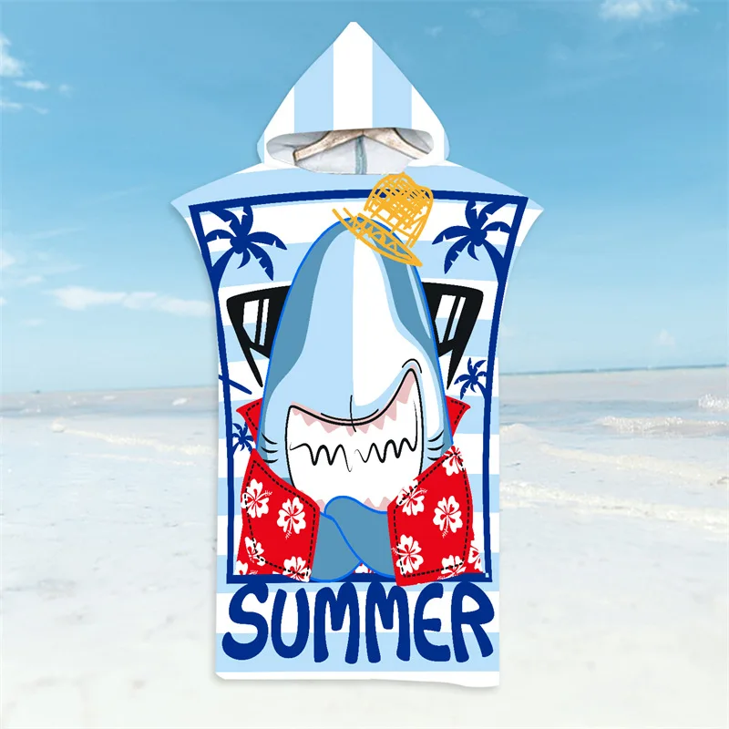 Shark Bathrobe Beach Towel In Deep Sea Animals Quick-Drying Bath Towel Lightweight Hooded Cloak Swim Surf Adult Women Men Poncho