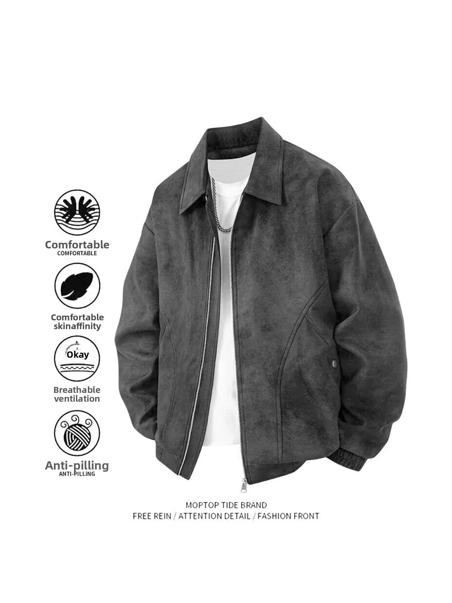 

Mr. WH Hong Kong Sle Retro Lapel Jaet Men's Spring Autumn Loose Windproof Workwear Outerwear Trendy Versatile