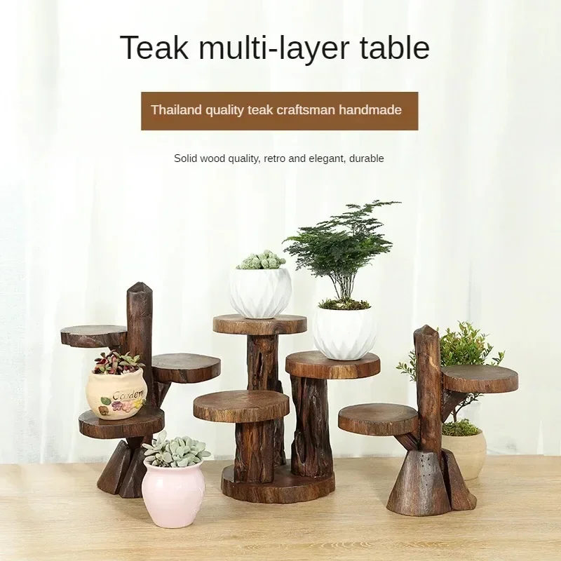 Thai Wood Plant Frame, Multi-layer Succulent Display Rack, Handmade Desktop Shelf, Durable Green Plant Stand