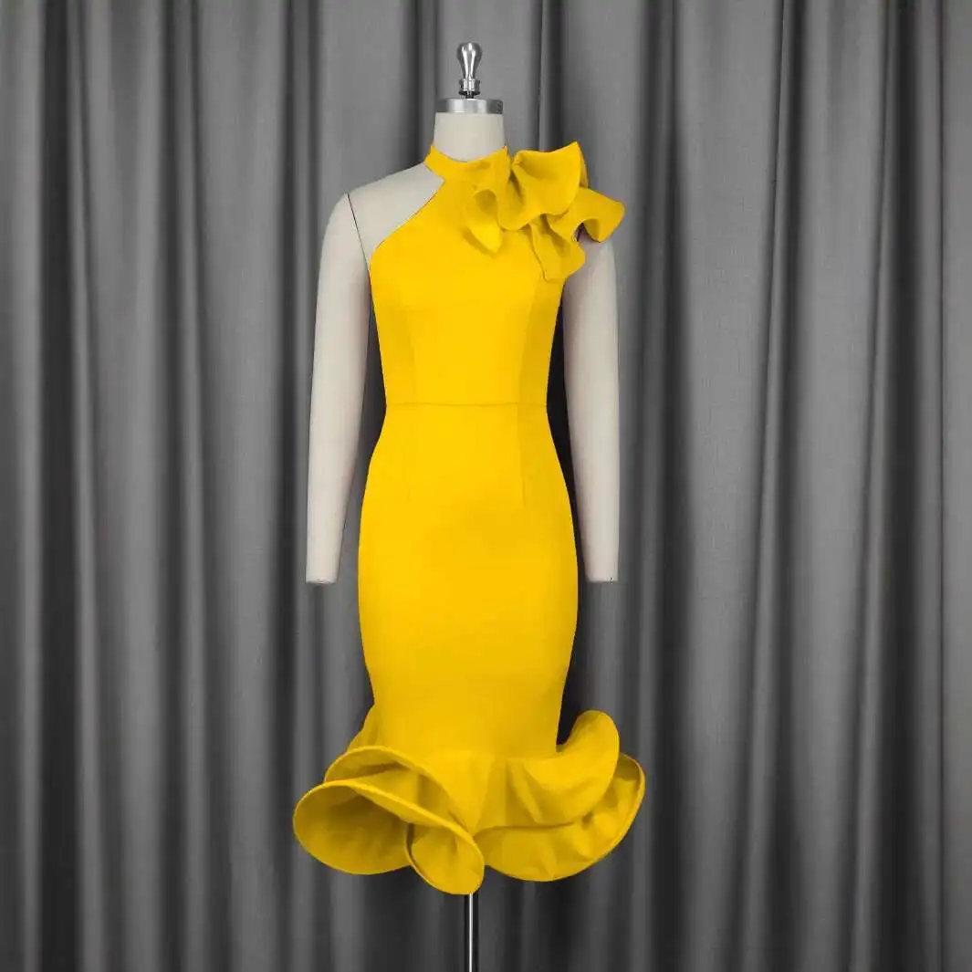 

Collar Elegant Half-high Ruffle Dress Off-shoulder Ruffle Hem Evening Party Dress Dresses Dress Robe Vestido Women Elegant