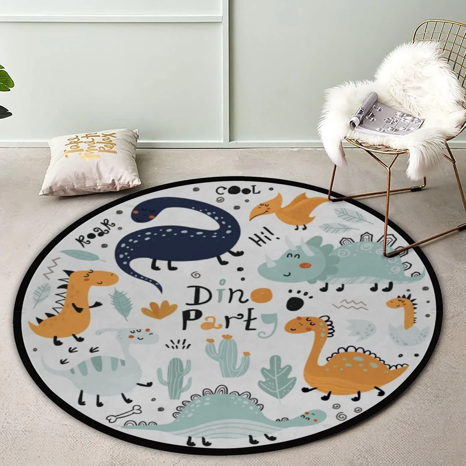 Round Area Rug With Cute Cartoon Animal Patterns Marine Creatures Playful Kids Style Soft Durable Floor Decor For Playroom