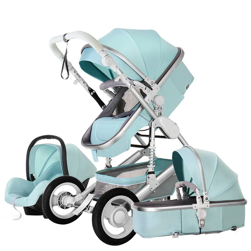 Poussette de Luxe 3 en 1 pour Bébé, Portable et Réversible, Haut Paysage, 7 Cadeaux, 2023