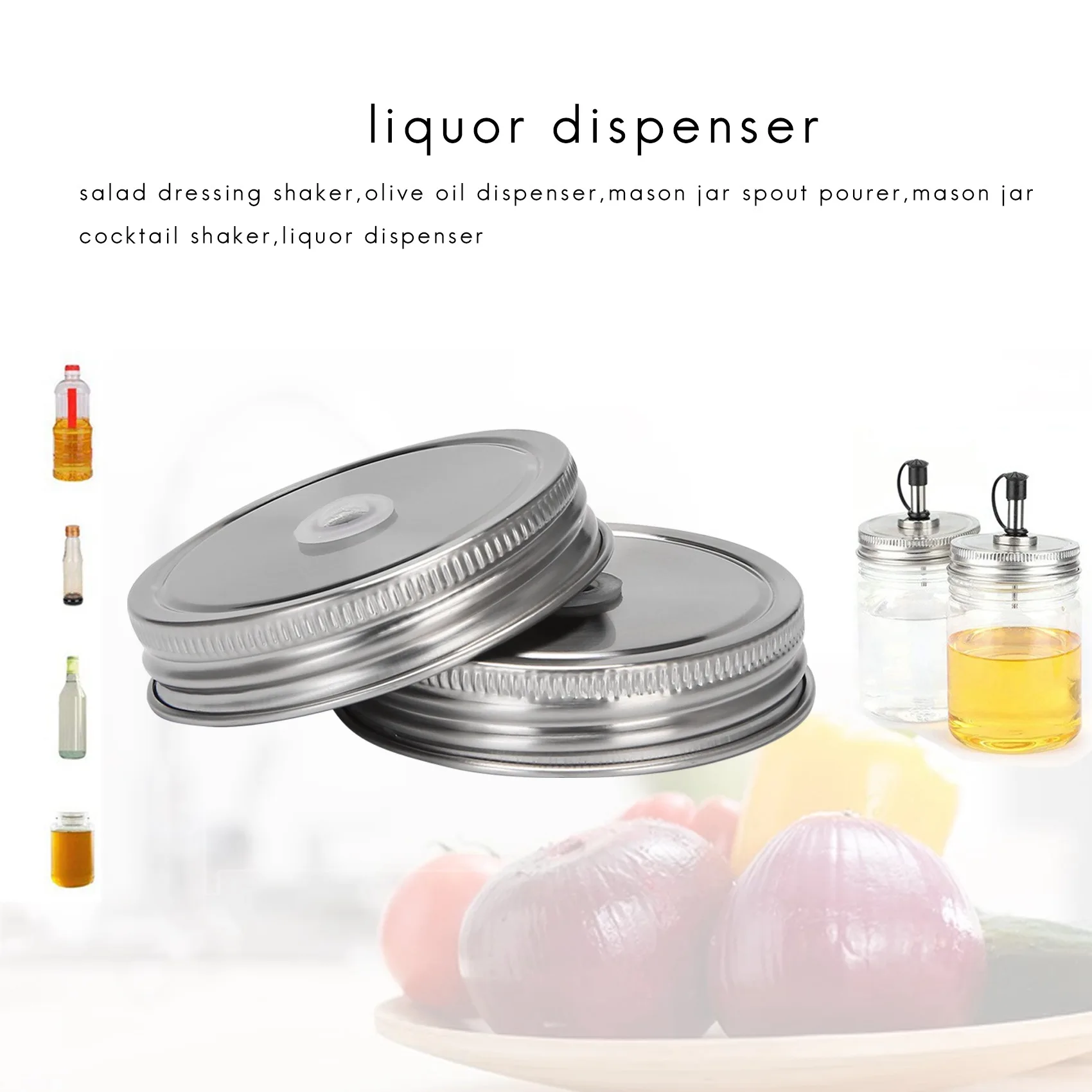ABHI-2 Pcs Regular Mouth Jar Pour Spout Lids With Caps For Olive Oil Cocktail Dispenser And Salad Dressing Shaker