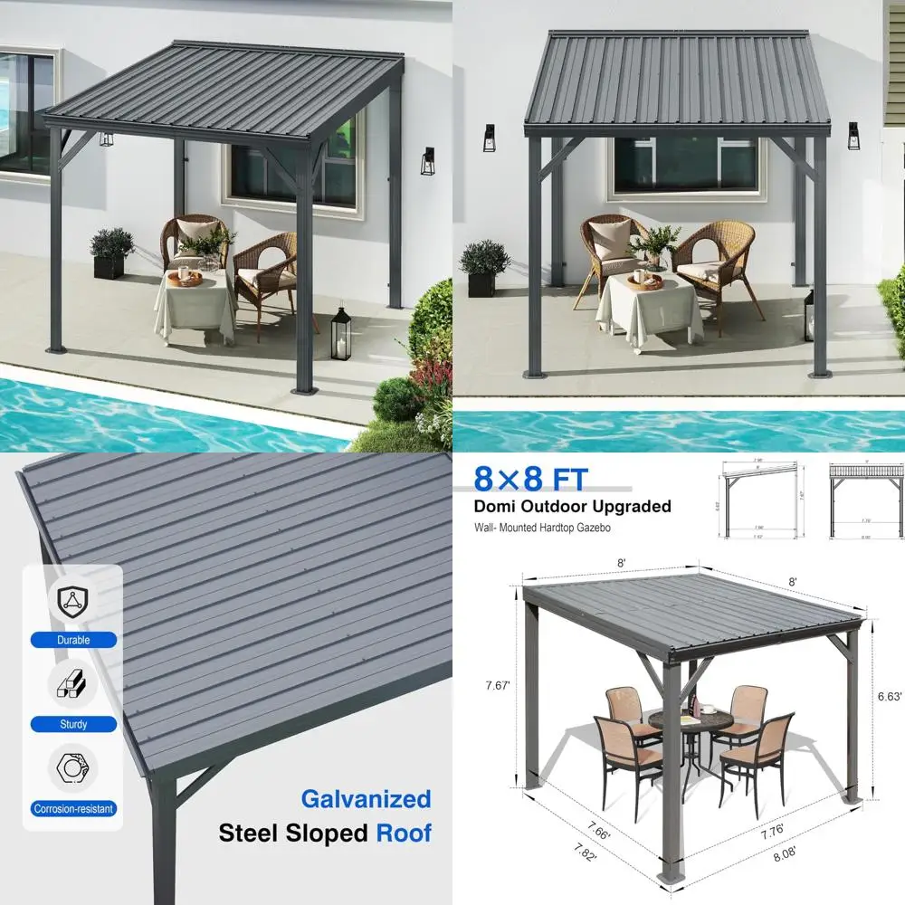 

Domi 8x8FT Outdoor Lean-to Gazebo with Galvanized Steel Sloping Roof and Heavy Duty Wall Mount