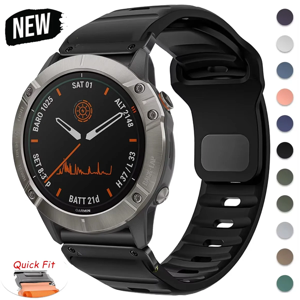 Bracelet en Silicone QuickFit, 22mm 26mm, pour Garmin Fenix 8 E 7 7X 6X Pro 5XPlus Epix Pro Gen 2 47mm 51mm/Enduro 3, sans espaces