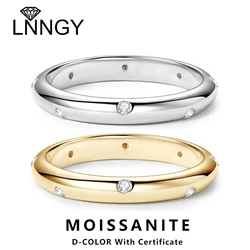 Lnngy-Anillo de moissanita para mujer y parejas, anillos de plata 925 con certificado Original, delicado, apilable, banda de boda, joyería deslumbrante