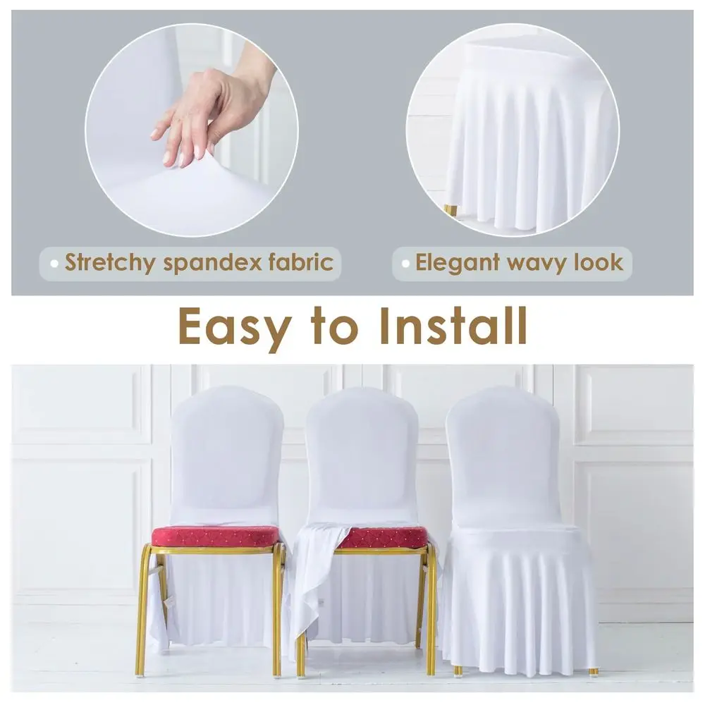 

White Pleated Skirt Spandex Chair Cover Hotel Banquet Party Events Wedding Decoration Dining Room Seat Protector Slip Covers