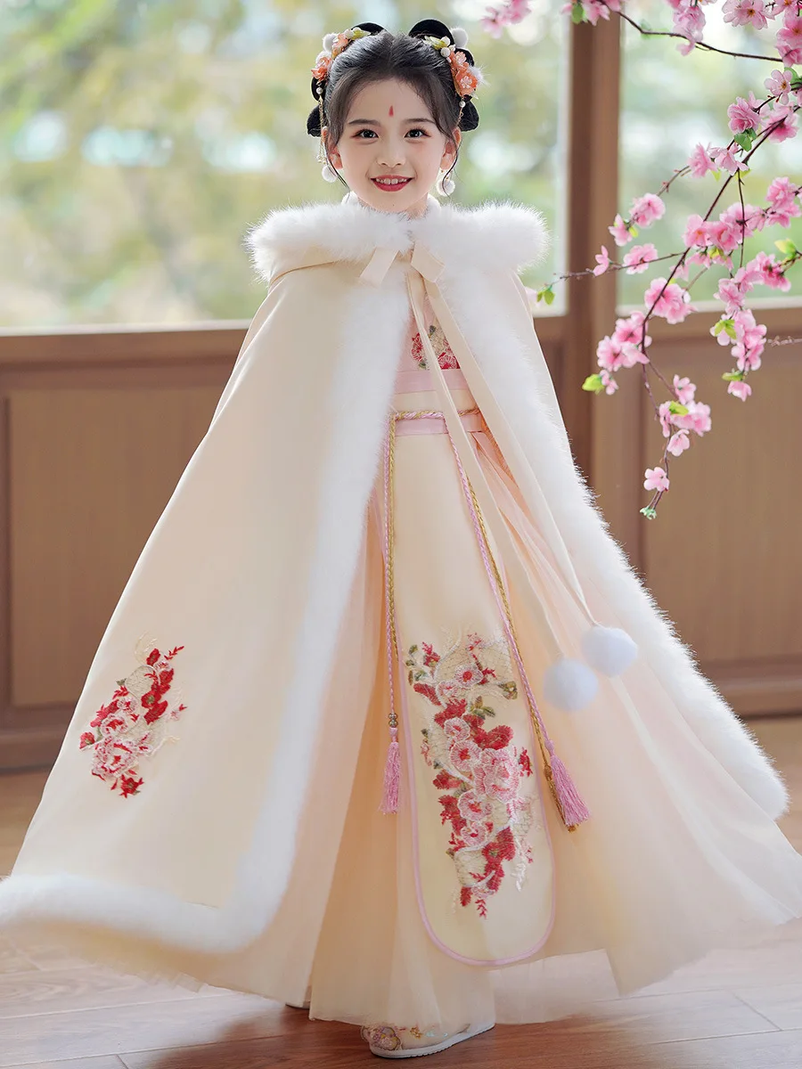 

2023 Winter New Product Hanfu Girls' Year's Eve Dress Children's Chinese Style Tang Costume Ancient Super Immortal Little Girl P