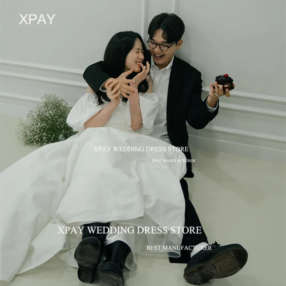 

XPAY Off Shoulder Strapless Korea Wedding Dresses Draped Short Sleeve 웨딩드레스 Prom Party Photos Shoot Backless Women Bridal Dress