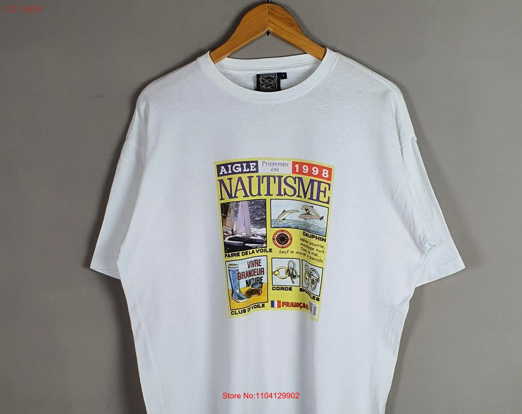 Винтажная футболка AIGLE Nautisme 1998, весна-лето, размер, большая редкая французская модная брендовая уличная одежда 1990-х годов, классическая 90-х годов