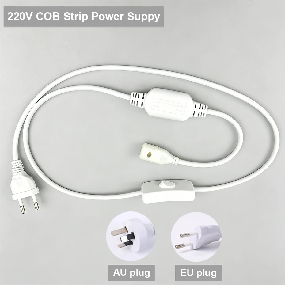 220V 288LEDs/m COB LED Strip Light Power Supply With ON/OFF Button Switch EU/AU Power Plug Connector 10MM Width Fasten Clips