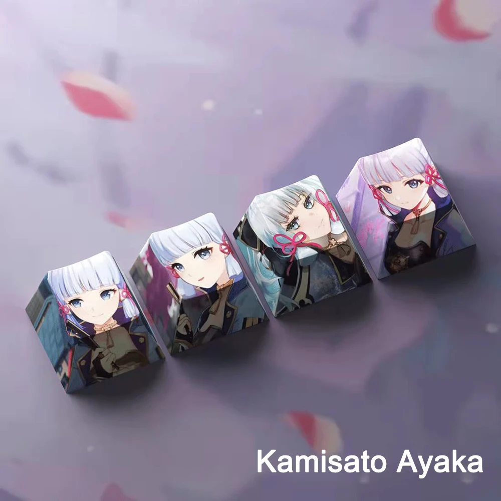 Keycaps 4 Keys/set Game Genshin Impact Keycaps Cherry Profile Anime PBT Keycap For Custom Mechanical Keyboard Ganyu Hutao Keqing